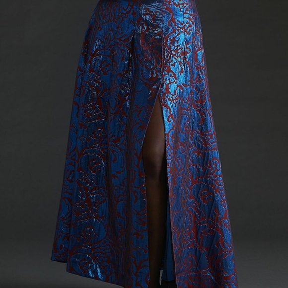 Anthropologie Maeve 4 NWT Pleated Shimmer Maxi Skirt Cocktail Metallic Blue - Picture 8 of 10